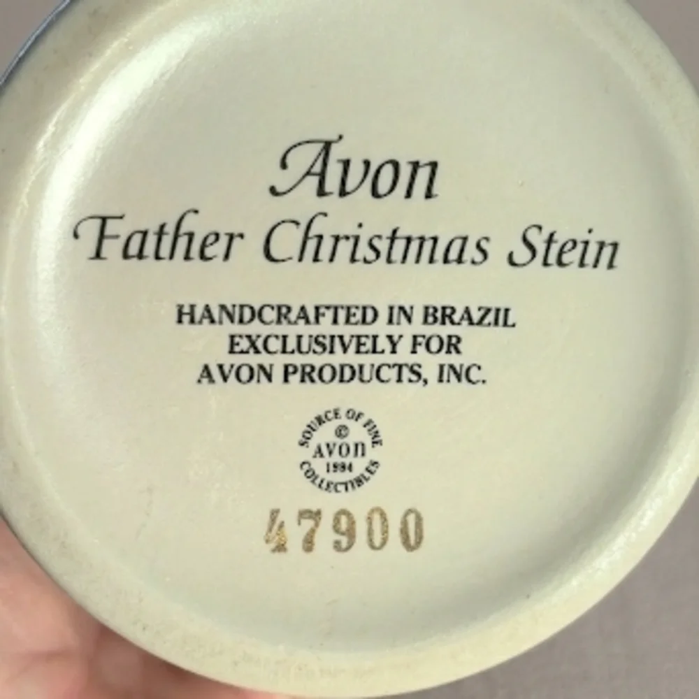 Vintage 1994 Avon Father Christmas Stein Ceramarte Brazil Lidded Beer Mug